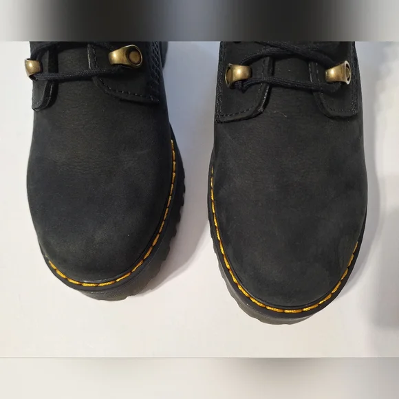 💎NWOB Dr. Martens "Leona" Black Suede Combat Heeled Boots - Picture 4 of 16